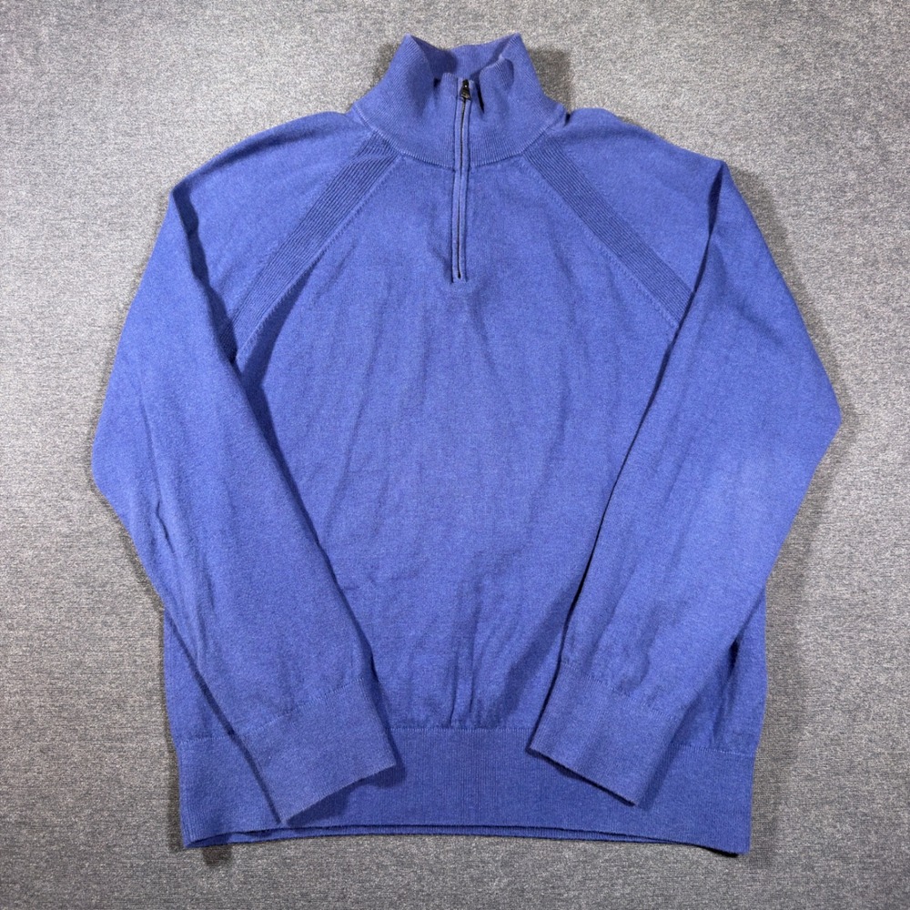 Banana Republic Sweater Mens L Blue Cotton Cashmere Quarter Zip Pullover Knit